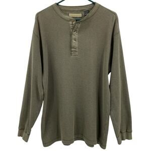 Natural Life Men's Waffle Knit Henley Shirt, Green,‎ Sz. L, Lightweight